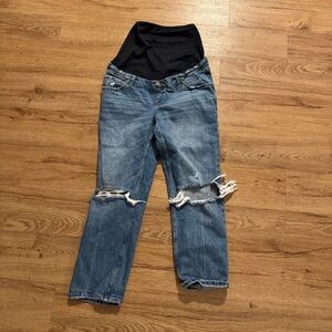 Abercrombie & Fitch Blue Distressed High-Rise Maternity Jeans with Black Panel